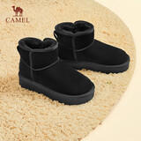 骆驼（CAMEL）雪地靴女简约反绒增高厚底套筒保暖靴 L23W275056 黑色 37 