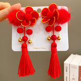 红色蝴蝶结发夹儿童女童新年过年头花女宝宝古风发饰头饰女 又晴