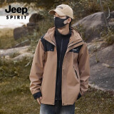 吉普（JEEP）冲锋衣外套男女秋冬季新款户外三合一防风保暖登山服可拆卸夹克男 【男女款】驼色-三合一 XL(建议165-185斤)