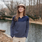 LAFUMA乐飞叶长袖T恤女 户外秋季吸湿速干圆V领条纹 LFTS4CL63