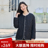 坦博尔小红书同款收腰羽绒服女23年新款秋冬菱格小香风外套TD236268 黑色 165/88A