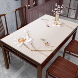 川辰 高档新中式餐桌垫软玻璃防水防烫厚实木红木茶几垫桌垫布奢华家 荷花韵 70*140cm
