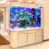 欧宝 鱼缸玻璃生态水族箱子弹头家用客厅屏风金鱼缸大型可定制 弧门款 侧滤 0.8米长