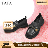 他她（TATA）通勤百搭乐福鞋春季新款方跟小皮鞋女单鞋WCPA1AA3 黑色 36