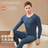 Clarkarida男士保暖内衣男蚕丝羊毛加绒加厚德绒秋衣秋裤男打底棉毛衫保暖衣 深蓝可外穿《双面德绒》V领套装 L （110-130斤）