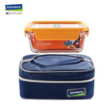 GLASSLOCK韩国进口加厚耐热钢化玻璃保鲜盒微波炉加热饭盒包包套装 950ml微烤可拆卸斜角长+包