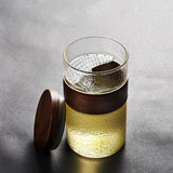 容山堂 木套玻璃绿茶杯 过滤泡茶带盖办公杯茶水分离家用水杯茶具 锤目纹木套玻璃月牙泡茶杯-大号