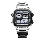 卡西欧（CASIO）男表小方块电子表 运动手表学生手表 多功能防水男士手表 小方表钢带AE-1200WHD-1A