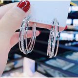 媞陌直播新款潮流多层大耳圈925银针大圈耳环网红气质女神范夸张耳饰 三生三世大圆圈耳环 银色  A21-208