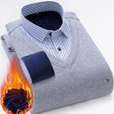 诺贝尔保罗保暖衬衫男假两件加绒加厚免烫长袖V领毛衣针织衫宽松弹力外套 8-876 L 【建议100-120斤】