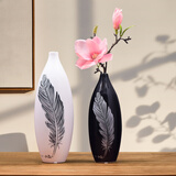 福美林（FUMEILIN） 简约现代家居饰品时尚客厅黑白羽毛花瓶工艺品摆件花器装饰摆件 新品羽毛炮弹瓶+1束粉色玉兰花
