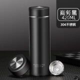 富光保温杯男女士316不锈钢商务车载水杯时尚创意便携企业定制茶杯子 黑色【304钢】420ml