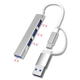USB3.0扩展器OTG多口type-c拓展坞转HUB多功能换器接头分线器 2合1USB扩展器3.0-银色