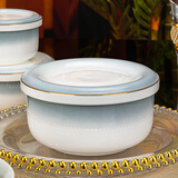 国玥骨瓷蒸蛋碗景德镇保鲜碗家用陶瓷带盖鸡蛋羹碗可微波炖蛋蒸菜饭盒 渐变灰6英寸带盖蒸蛋碗1个