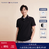 TOMMY HILFIGER【透气舒适】男装珠地网眼商务休闲小绣标短袖T恤POLO衫 曜岩黑色BEG- 合身款 M(推荐：135-150斤)