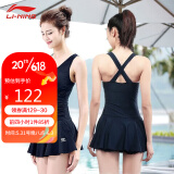 李宁（LI-NING）泳衣女士修身遮肚显瘦连体裙式温泉度假保守大码泳装020 黑色XL
