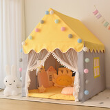 哎呦宝贝 儿童帐篷室内游戏屋家用宝宝男孩女孩公主城堡小房子玩具屋礼物 实木-柠檬黄小屋+地垫+凉席+球灯