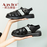 奥古狮登罗马凉鞋女2026新款夏季时尚法式编织包头平底休闲运动单鞋爆 322011黑色 39