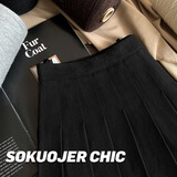 HIPPATIA百褶裙女2025秋季新款高腰显瘦学院风JK半身制服裙大码a字短裙 爵士黑 【秋冬款MN001】 M (建议95-105斤)