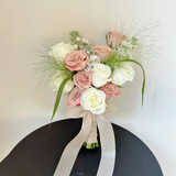 花城千铺新娘手捧花玫瑰花束结婚领证伴娘鲜花束同城配送速达 【长长久久】9朵卡布+白桔梗+白罗兰花束 默认立即配送(预订请备注或联系客服)