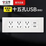 公牛（BULL）118型二十孔多孔连排插座带开关网线面板四位电视丨发模块需组装 【USB十五孔】四位