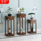 悠阳花架置物架中式实木室内落地式新中式木花盆竹仿古客厅吊兰花架子 大号（带铜脚）岩板面带抽屉花台