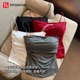 FitonTon褶皱吊带背心女带胸垫免穿文胸可外穿内搭美背运动打底衫无袖T恤