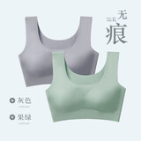 芙丹琪运动内衣女无痕小胸聚拢文胸无钢圈防下垂美背心式大码抹胸罩 灰色+绿色 2XL 建议135-150斤BCD杯