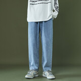 Foss Phil 牛仔裤男夏季男士裤子宽松直筒男装工装阔腿裤潮流港风复古 SS-336中蓝 L (建议115-125斤)