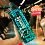 朋宁超大容量水杯男女运动健身大水壶防摔防爆耐高温塑料杯夏季茶杯子 湖绿星空2000毫升能装4斤水