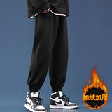 街头定艺街头篮球裤子男春秋季灰色运动裤情侣宽松束脚卫裤休闲长裤子潮 111FR黑色【加绒加厚】 2XL