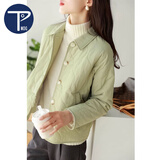 PMOG棉服女2025新款秋冬轻薄翻领直筒百搭休闲薄款短款棉衣外套棉服女 抹茶色 M 8095斤