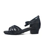 三沙（Sansha）儿童拉丁舞鞋交谊舞伦巴恰恰缎面低跟舞蹈鞋BK13056S 黑色 28