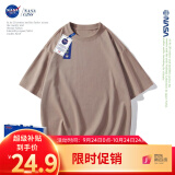 NASA GISS重磅260g纯棉短袖t恤男纯色圆领厚实不透纯白打底衫男女体恤上衣 浅咖色 L体重130-150斤