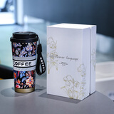 俯界（FUJIE)保温杯陶瓷内胆双饮水杯铃兰花高颜值咖啡杯车载茶杯 花语系列炫色黑 陶瓷内胆+礼盒装【500ml】