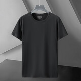 战浩冰丝莫代尔棉短袖T恤男夏季青年圆领纯色白速干半袖薄打底衫体恤 黑色 XL 建议【130-150斤】