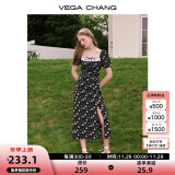 VEGA CHANG碎花连衣裙女2024年夏季方领法式小众泡泡袖下摆开叉茶歇印花裙子 花色（长款） S