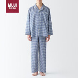 无印良品（MUJI）男式无侧缝双层纱织睡衣家居服FB0YDC4S 蓝色格纹 L 