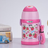 象印儿童保温杯家用吸管杯不锈钢进口保温水杯旅行壶小朋友节日礼物 粉色 双盖 450ml