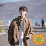 迪伽达 衬衫男士外套春秋季新款斜纹抗皱文艺风工装宽松休闲衬衣女 ANNZ-2023-2棕色 L