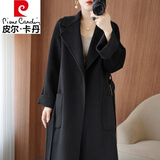皮尔卡丹（pierre cardin）品牌女装2025秋冬高端双面羊绒大衣女中长款韩版新品羊毛呢外套 黑色 【同款】 S 98-118斤