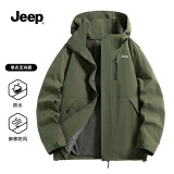 吉普（JEEP）冲锋夹克秋季户外男女同款防风运动登山上衣外套 军绿 2XL