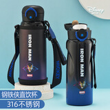 迪士尼儿童直饮保温杯男女小学生水壶水杯提绳放书包保温水杯带吸管 钢铁侠直饮保温杯（含杯套）