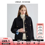 VEGA CHANG短外套女2024年新款春装复古显瘦旷野美拉德上衣 黑色 S