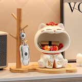 杞乐招财猫乔迁之喜搬家礼物摆件客厅玄关钥匙收纳置物架新居礼品装饰 铃铛猫+置物架