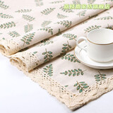 嘉枝鹿棉麻桌布日系布艺田园小清新长方形餐茶几台布客厅家用网红ins 绿叶（带花边） 90*150cm【书桌常用款】