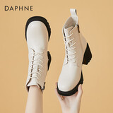 达芙妮马丁靴女粗跟女靴百搭皮靴高跟短靴女鞋子 422104596 绒米 39