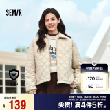 森马（Semir）棉服女灯芯绒翻领菱形格复古2024冬三防宽松轻薄棉衣109724112007