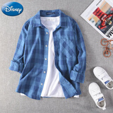 迪士尼（Disney）男孩春秋男童长袖衬衫棉质夏季薄款格子衬衣外套儿童洋气中大童潮 蓝格 160 建议身高150-160cm