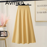 Avmko2025新款半身裙法式百搭纯色伞裙中长款大摆高腰显瘦雪纺a字裙 黄色 M